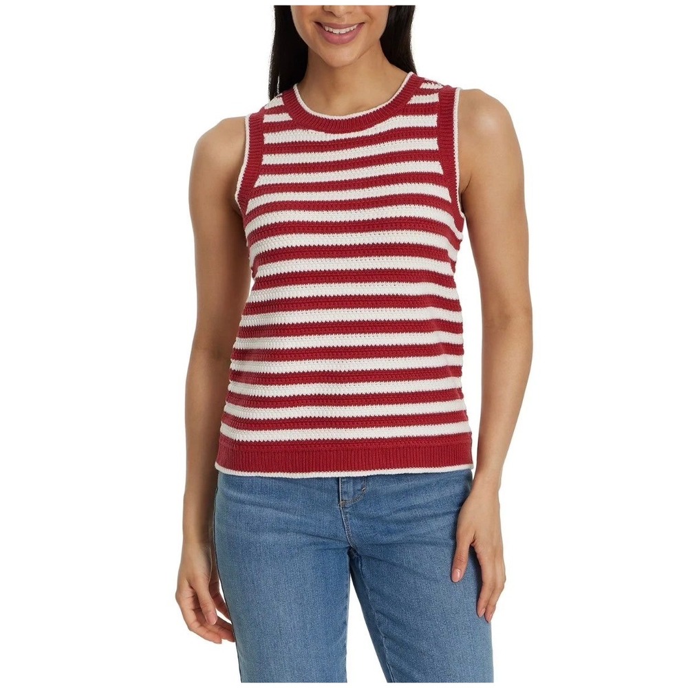 Fisherman Red White Striped Textured Coastal Cotton Blend Sweater Tank XL